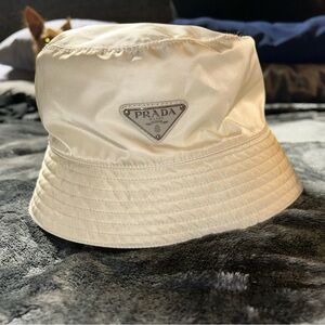 Prada Ivory Bucket Hat with Logo